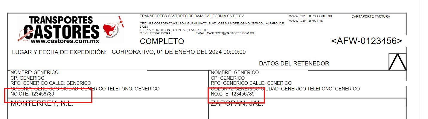 En tu Carta porte, identifíca tu número de Cliente